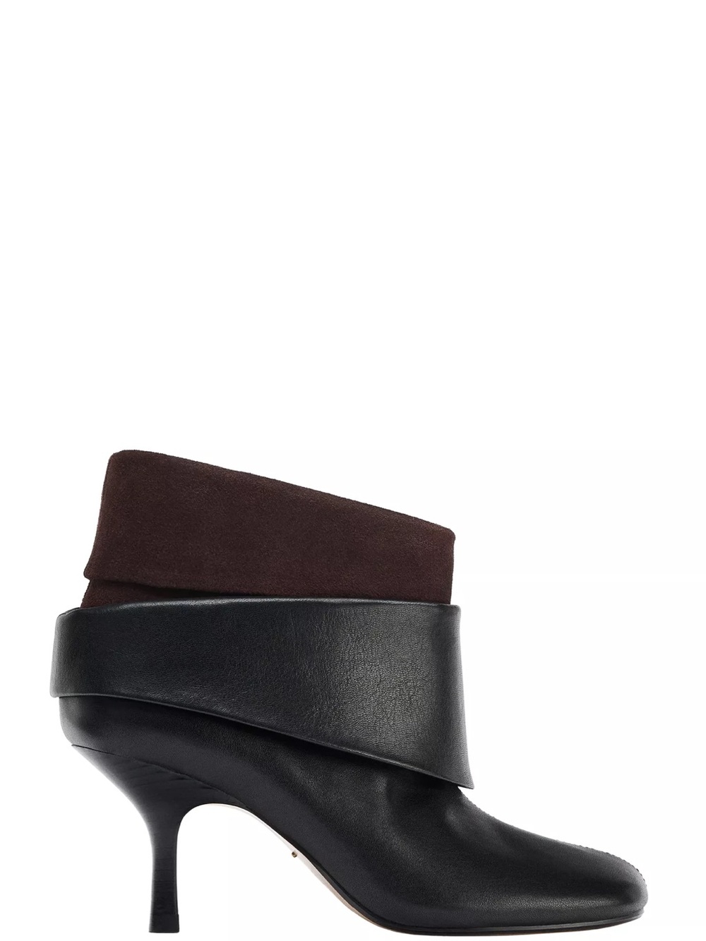 Zara Black Leather Ankle Boots with Dark Brown Suede Cuff limited edition